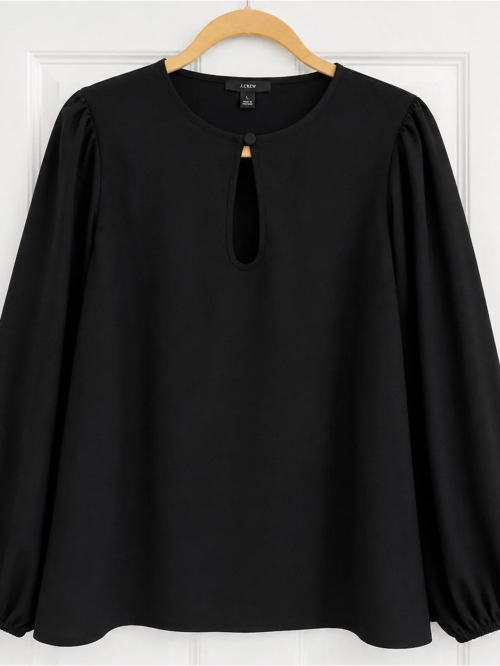 J. Crew Black Keyhole Puff-Sleeve Blouse